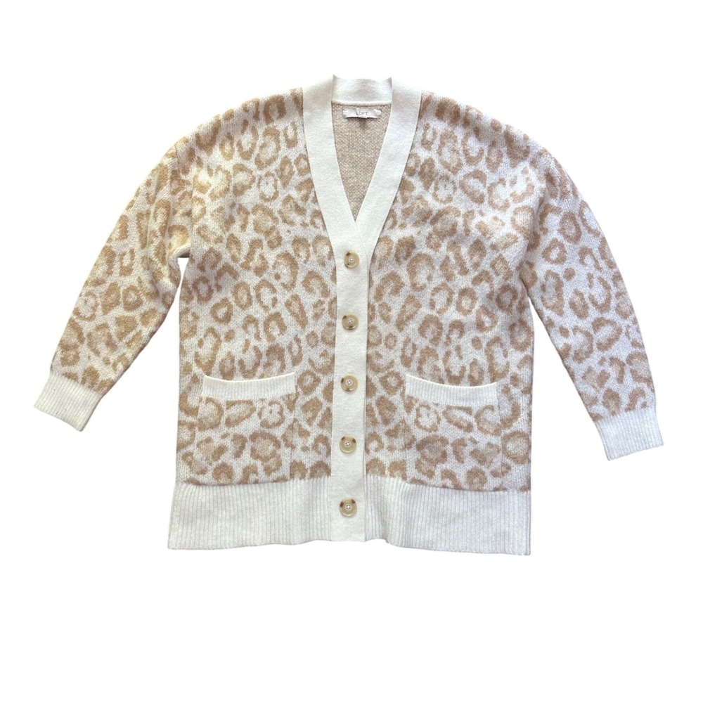 LOFT Womens Leopard Print Boyfriend Cardigan Sweater Size Large